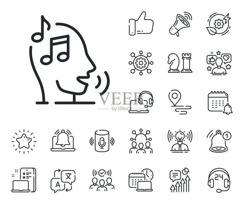语音邮件线性图标:音频消息标志,地点定位技术智能音箱矢量图图标素材