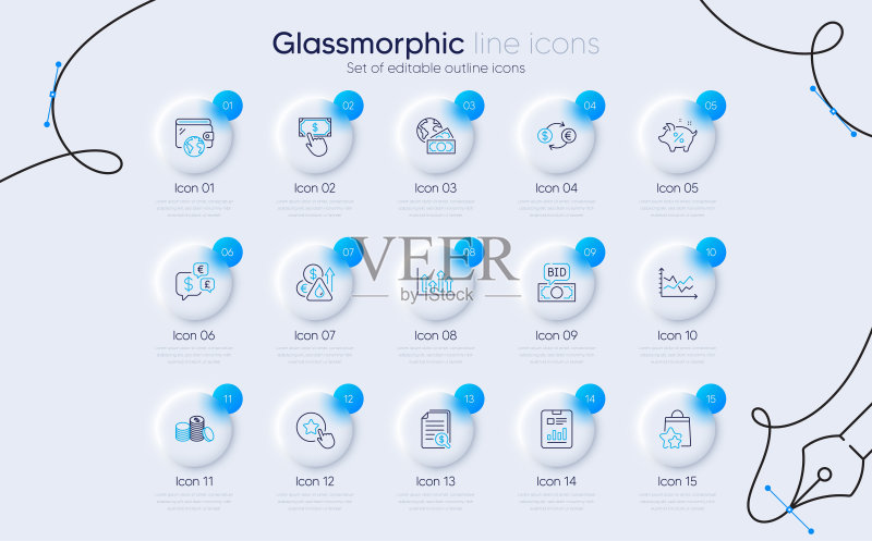 用于Web应用程序的投标、支付点击和图表线性图标图标素材