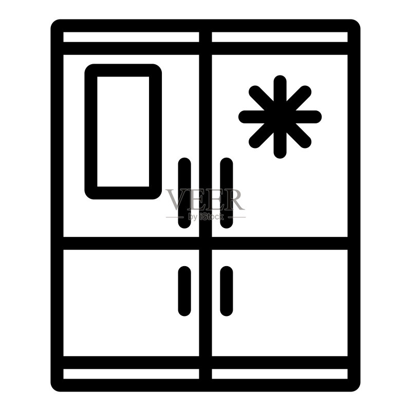 现代冰箱线性图标。白色背景上的冰箱符号、轮廓样式象形图。厨房电器标志移动概念网页设计。矢量图形。图标素材