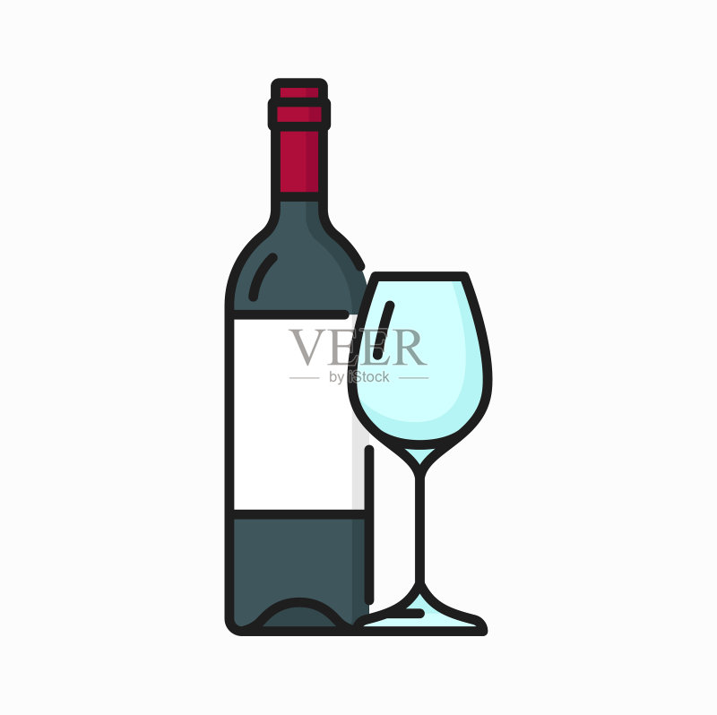 葡萄酒和酒杯的彩色线条图标图标素材