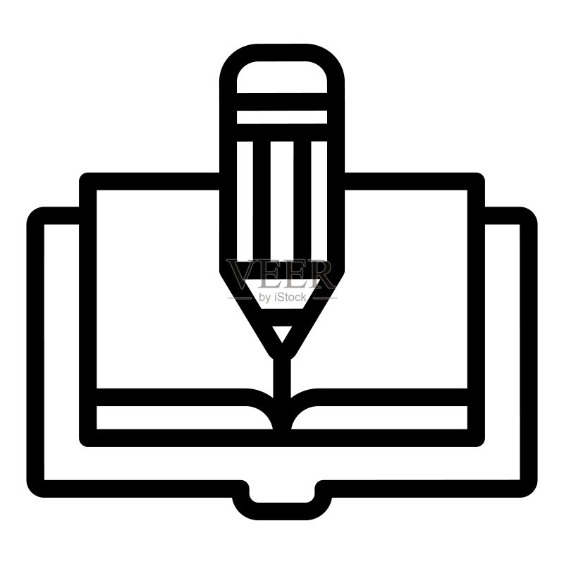 书本和铅笔线条图标:书籍编辑矢量图,知识大纲风格设计图标素材