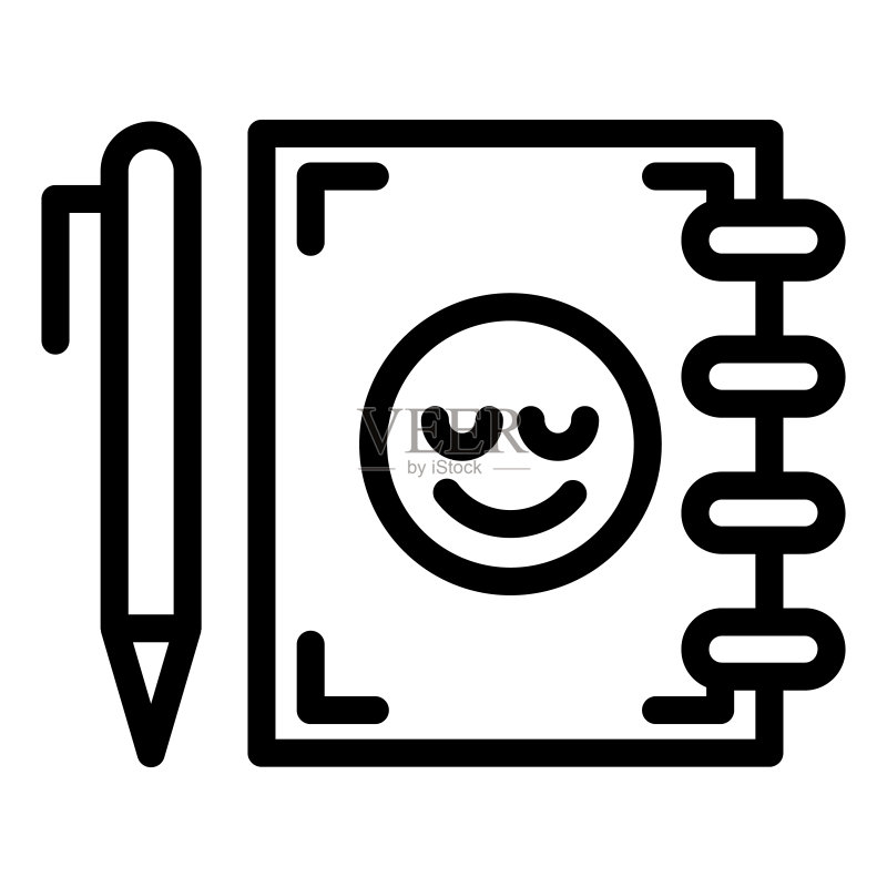 笔记本和钢笔线条图标图标素材