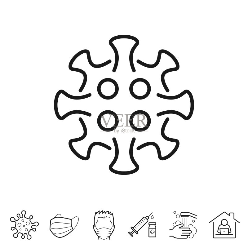 可编辑描边的新冠病毒细胞线性图标图标素材