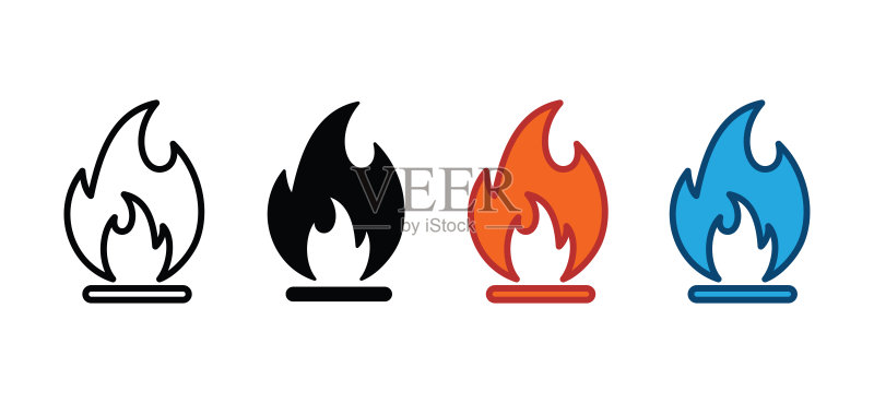 火焰图标:适用于App和网站的线条与扁平风格火焰标志图标素材