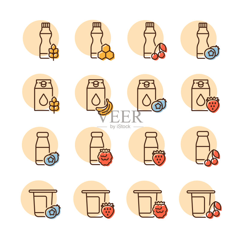 水果酸奶套装矢量图标图标素材