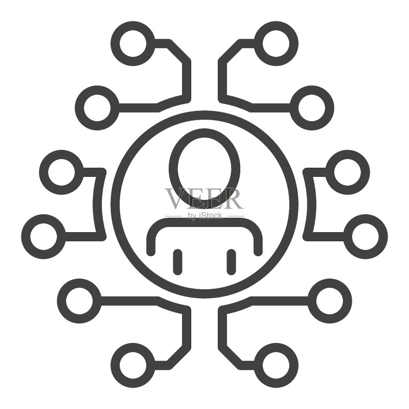 数字大脑与圆形人矢量概念线性图标图标素材