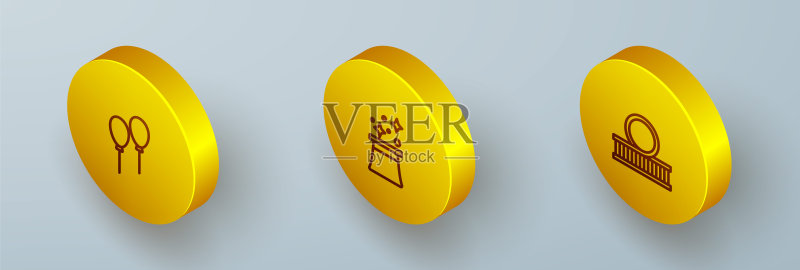 2.5D气球、魔术帽和过山车图标组合,矢量素材图标素材
