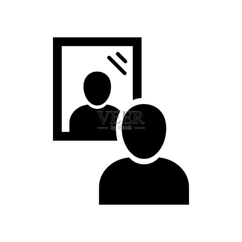 镜子图标。男人站在镜子前。矢量图标,白色背景上隔离图标素材