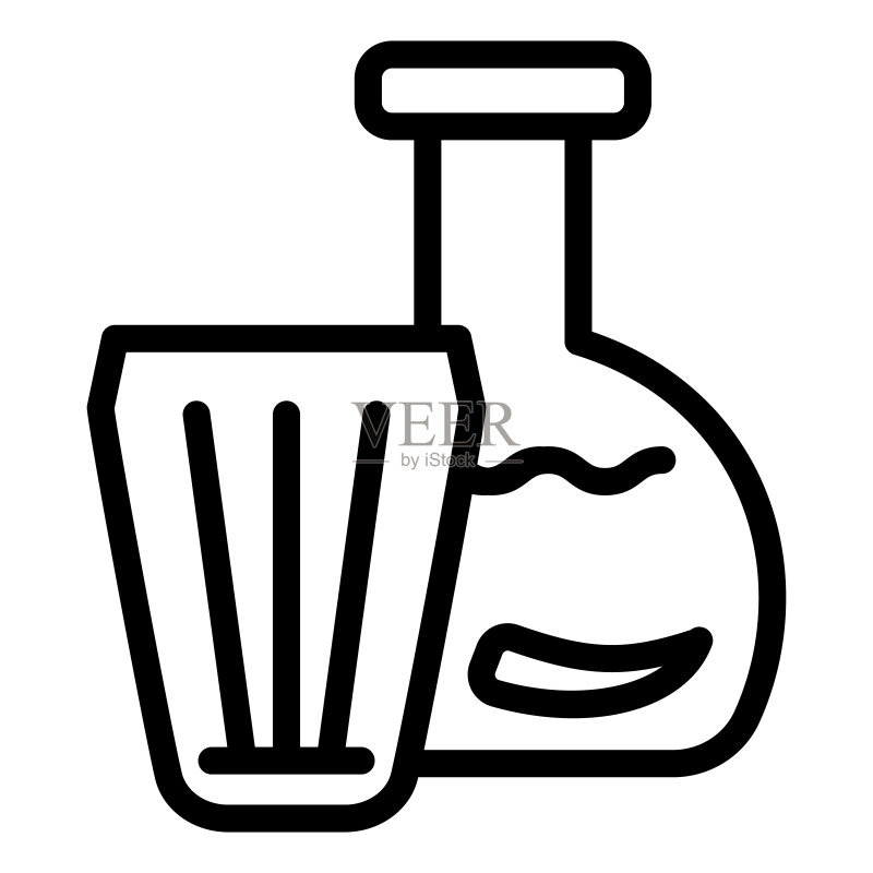 罐装和玻璃杯装伏特加线条图标加胡椒伏特加矢量图,与app隔离的酒精轮廓风格,EPS 10图标素材