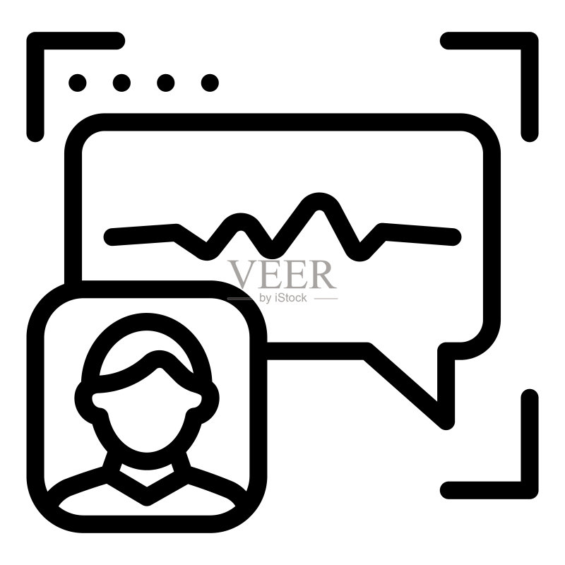声音识别线性图标。语音验证矢量图,与白色隔离。为应用程序设计的用户语音验证轮廓样式。EPS 10。图标素材