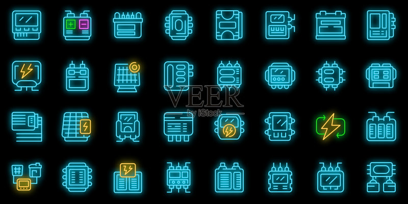 逆变器图标霓虹灯合集图标素材