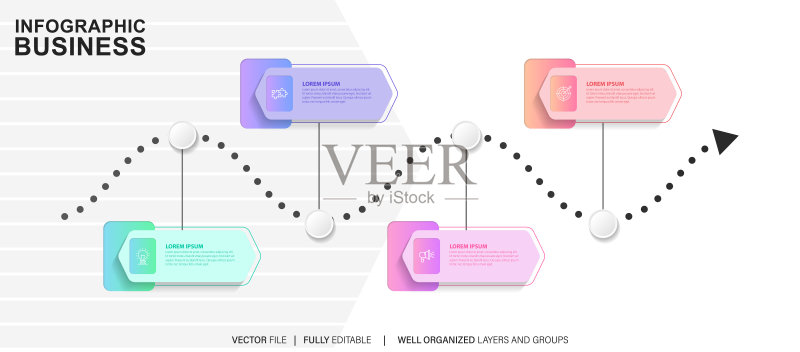业务数据可视化。为抽象背景模板股票插图设计的时间线信息图图标图标素材