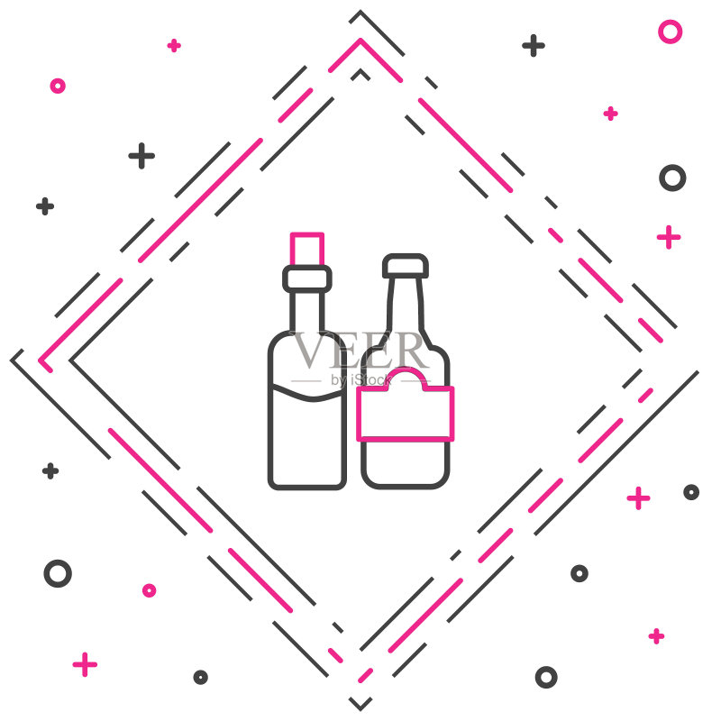 白色背景上的威士忌酒瓶线性图标图标素材