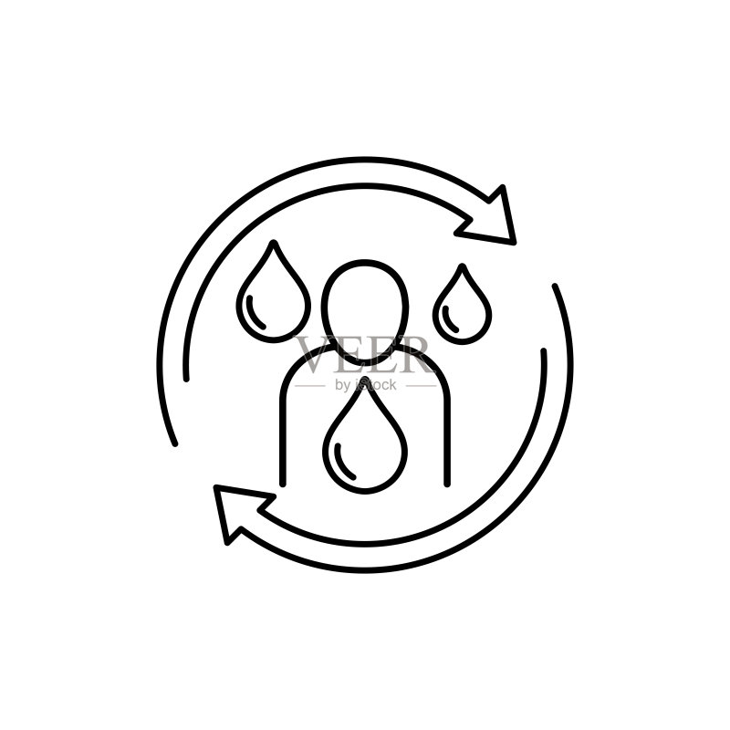 白色背景上的补水线条图标图标素材