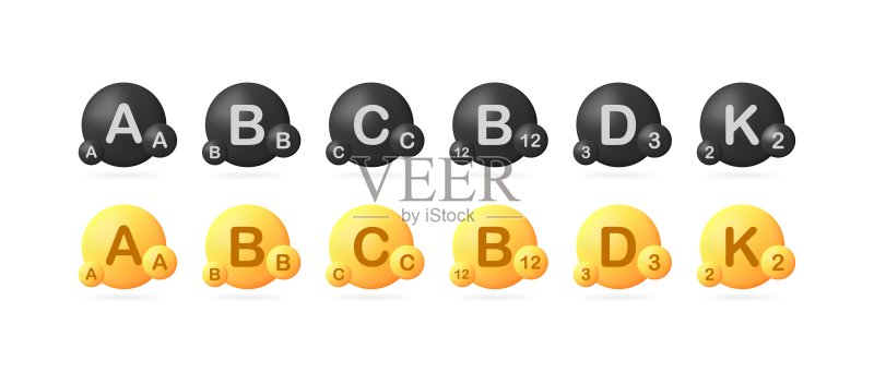 维生素A、B、C、B12、D3、K2图标图标素材