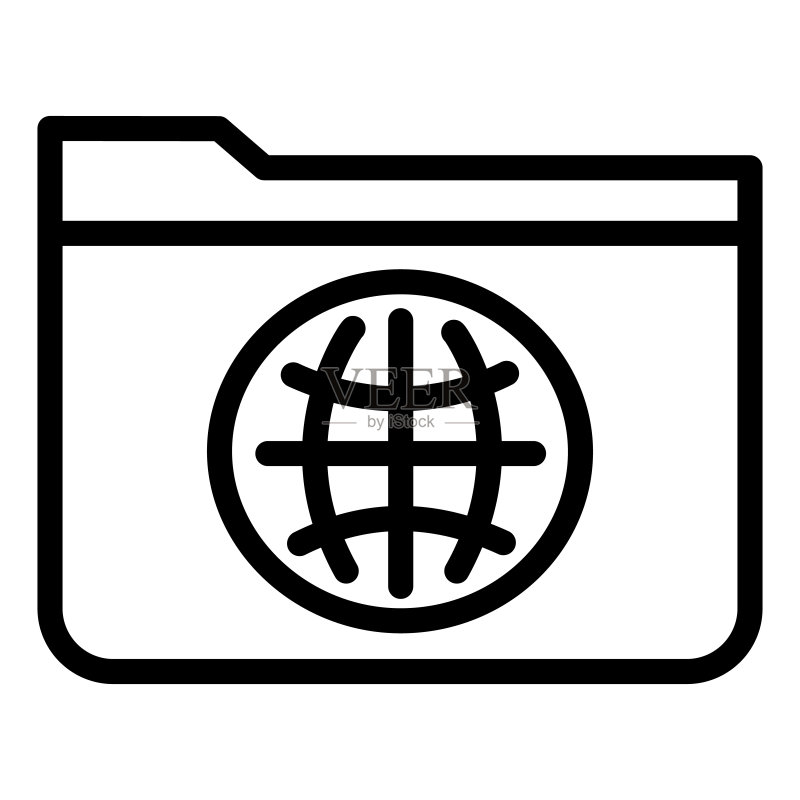 带有地球线性图标的文件夹。公共文件夹矢量图,与白色隔离。为应用程序设计的计算机文件夹轮廓样式。图标素材
