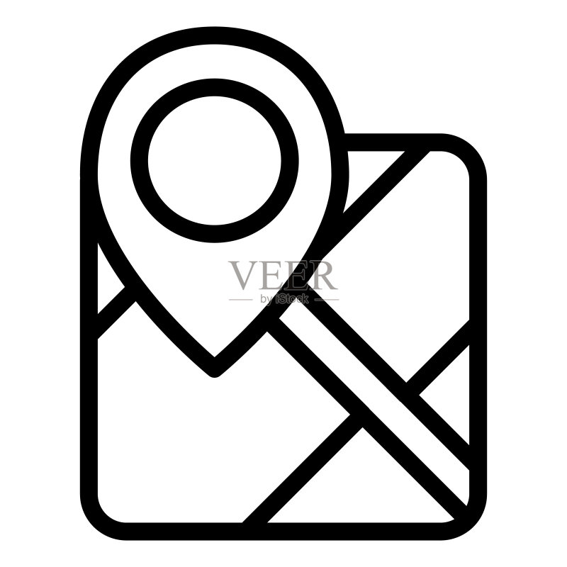 GPS线条图标。带有图钉的地图矢量图,与白色背景隔离。标记定位轮廓样式设计,适用于应用程序。EPS 10。图标素材