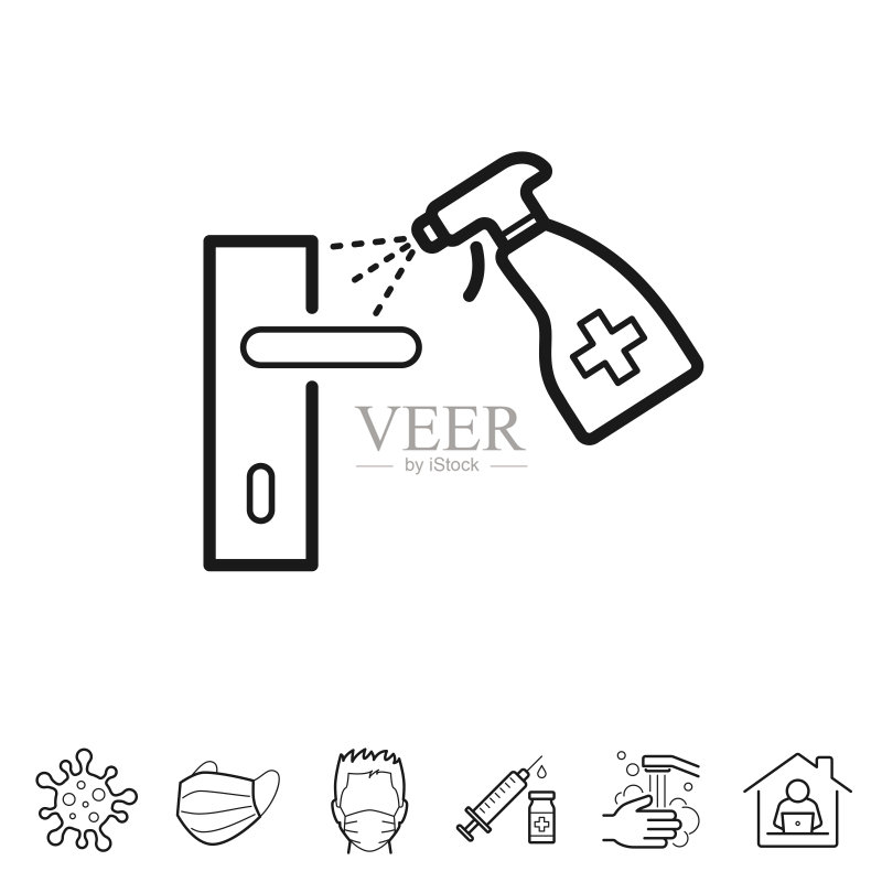 门把手消毒线性图标(可编辑描边)图标素材