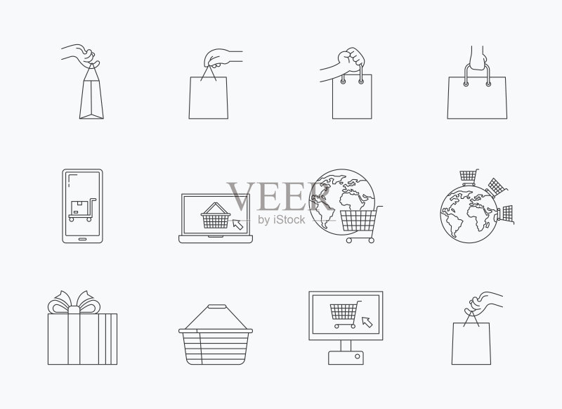 电商图标元素集:在线购物细线图标矢量素材图标素材