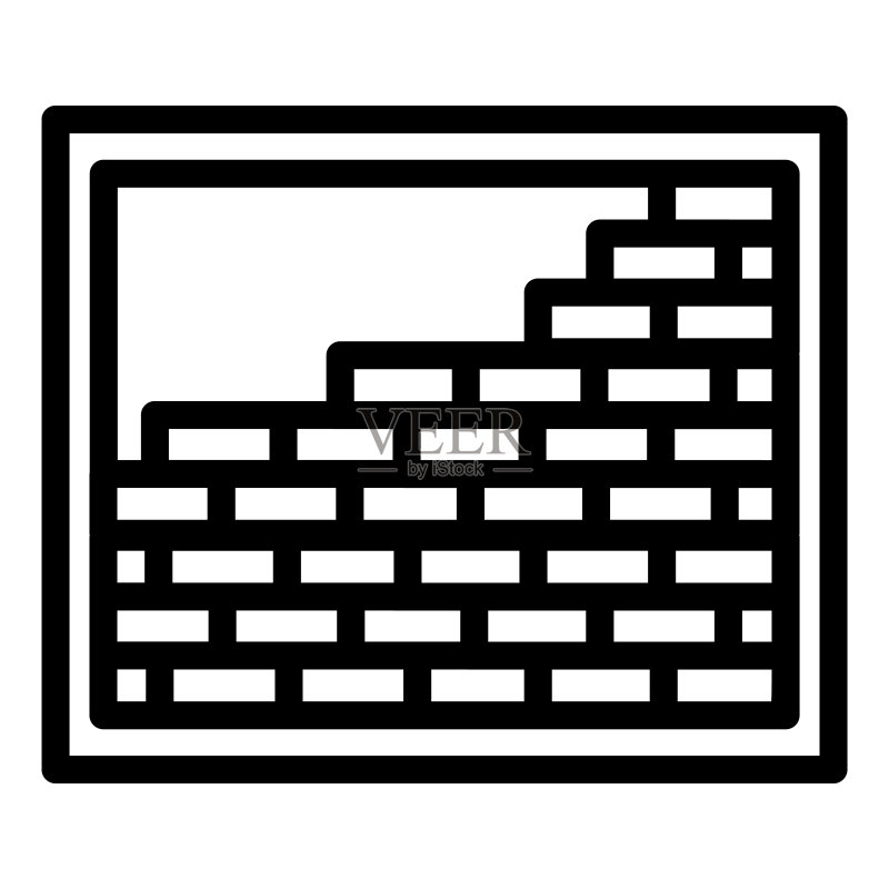 砖墙框架线条图标。砖砌块砌体建筑符号,白色背景上的轮廓样式象形图。建筑标志移动概念网页设计。矢量图形。图标素材