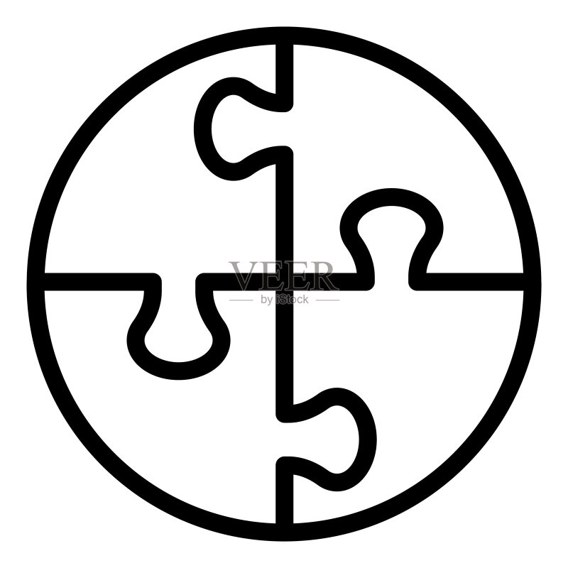 协作拼图线性图标:团队合作,游戏元素符号图标素材