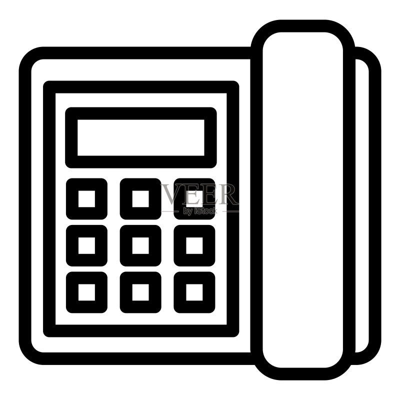 有绳电话线条图标:呼叫、通信、经典电话符号,白色背景上的轮廓样式象形图,商业标志移动概念网页设计矢量图形图标素材