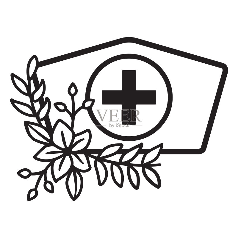 树枝花卉护士帽符号轮廓图标素材