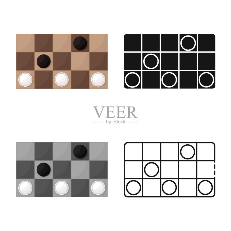 游戏和跳棋符号的隔离对象集图标素材