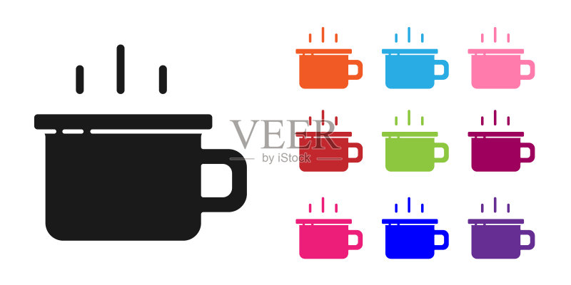 白色背景上的黑咖啡杯图标,茶杯,热饮咖啡,彩色图标矢量图标素材