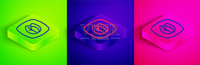 2.5D线条树叶图标,蓝绿色背景图标素材