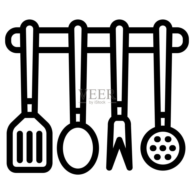 厨房用具套装线性图标:厨房电器概念,白色背景上的烹饪工具符号图标素材