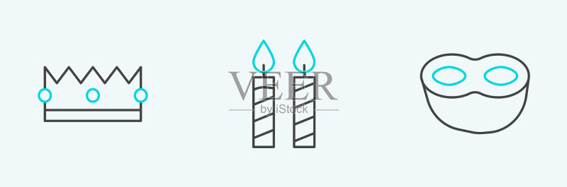 节日面具皇冠与生日蛋糕图标素材