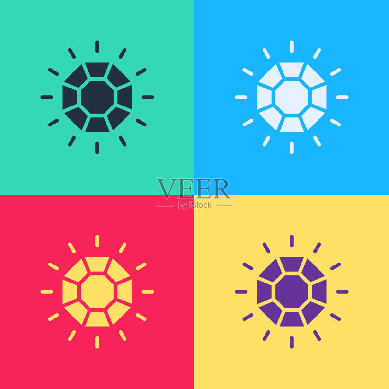 波普艺术:彩色背景上的钻石图标图标素材