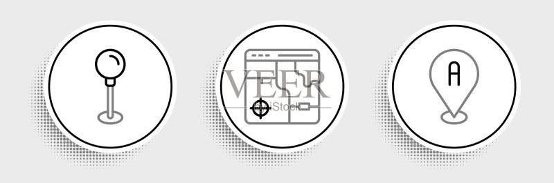 图钉和信息图地点线条设置图标素材