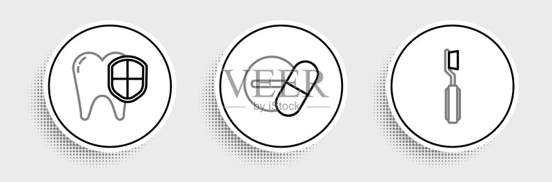牙刷与牙齿保护线条图标素材