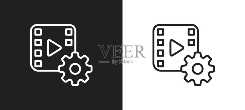 黑白视频轮廓图标。来自电影院系列的用于Web、移动应用和UI的扁平矢量图标图标素材