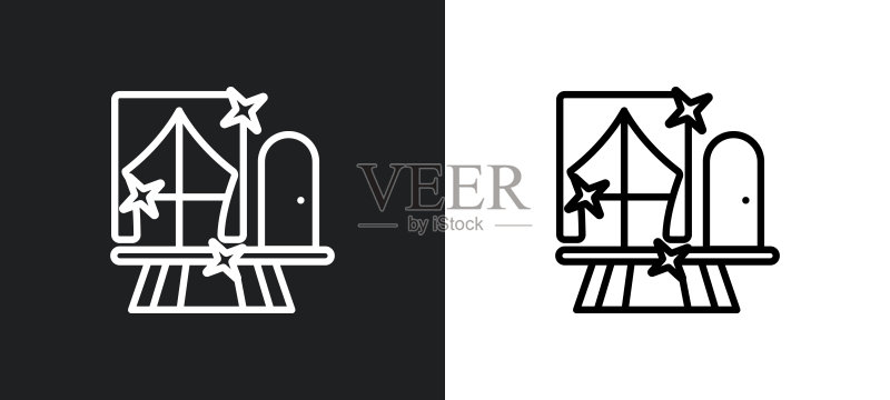 黑白色房间轮廓图标。用于Web、移动应用和UI的清洁系列房间扁平矢量图标图标素材