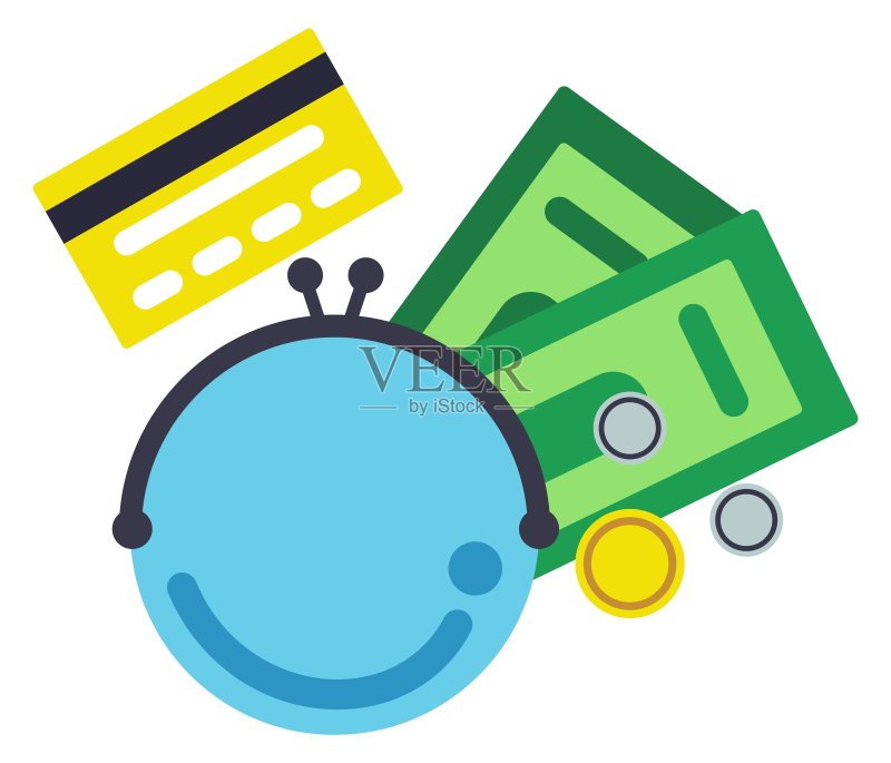 钱夹图标:现金和信用卡,钱包符号图标素材
