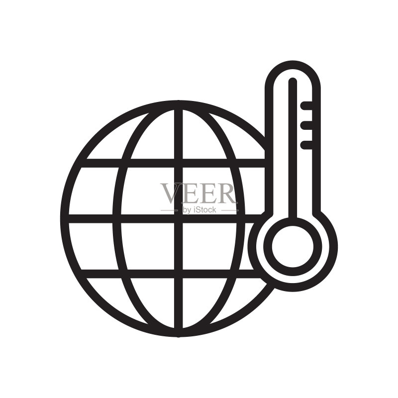全球变暖轮廓矢量图标,白色背景上的全球变暖线条图标,适用于网页、移动设备和UI设计图标素材