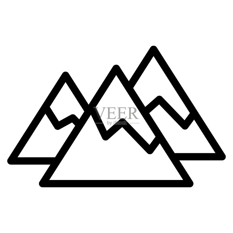 雪线山脉图标,世界雪日概念,白色背景上的冬季山脉标志,轮廓风格移动概念网络设计中的山脉景观图标。矢量图形图标素材