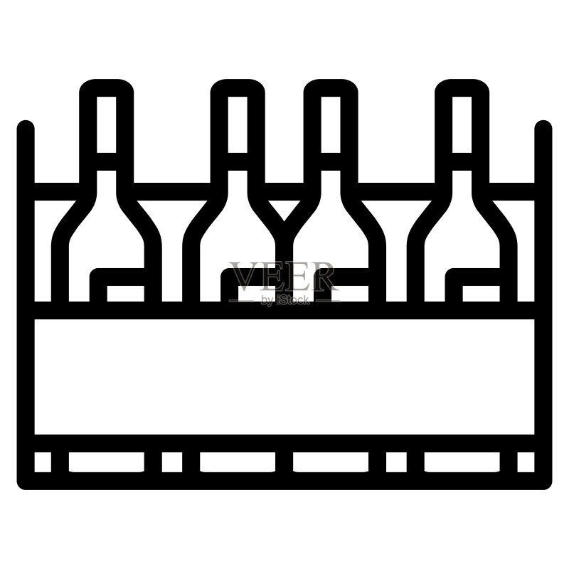 葡萄酒节概念:箱装葡萄酒瓶线条图标图标素材