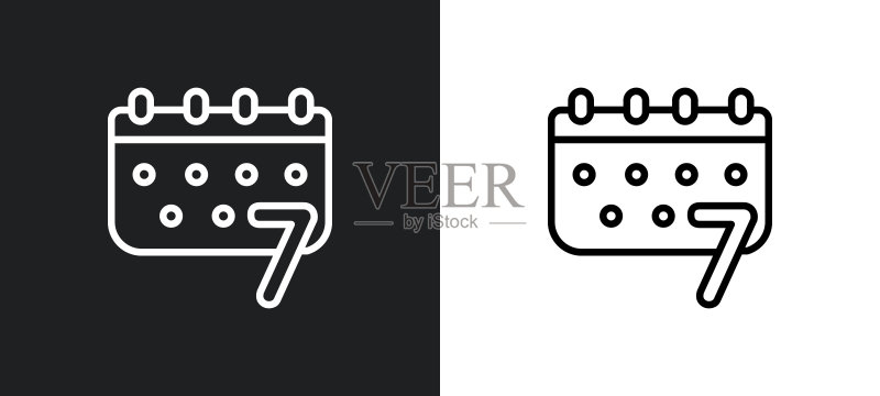 黑白色周历轮廓图标。来自机场航站楼系列的周历扁平矢量图标,适用于网页、移动应用和UI图标素材