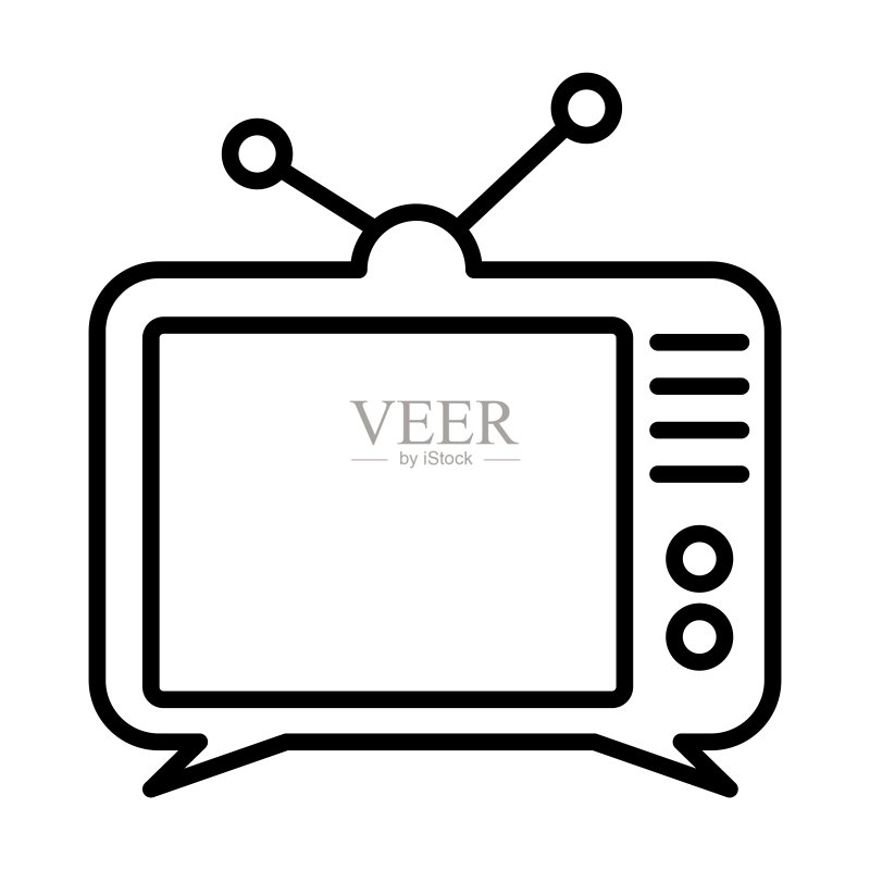 电视图标。从白色背景中分离出的细线条电视轮廓图标。用于网页和移动设备的线性矢量电视标志、符号图标素材