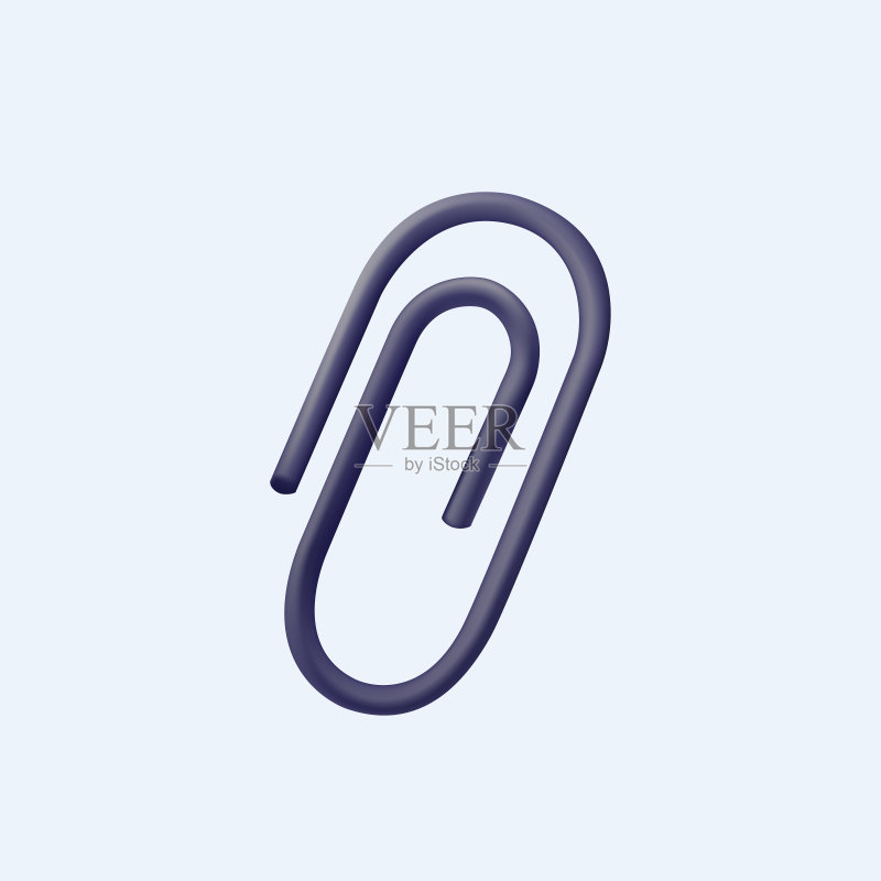 回形针3D矢量图标,卡通极简风格,白色背景上回形针的黑色隔离图标,轮廓图标素材