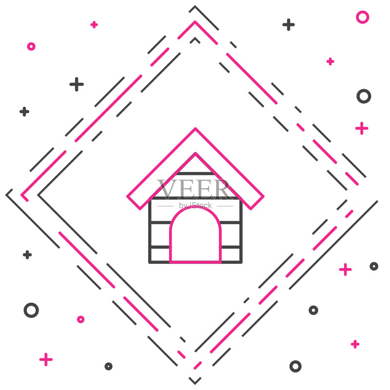 白色背景上的线条狗屋图标图标素材