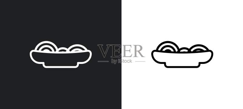 黑白色意大利面轮廓图标:适用于网页和APP的餐馆美食矢量素材图标素材