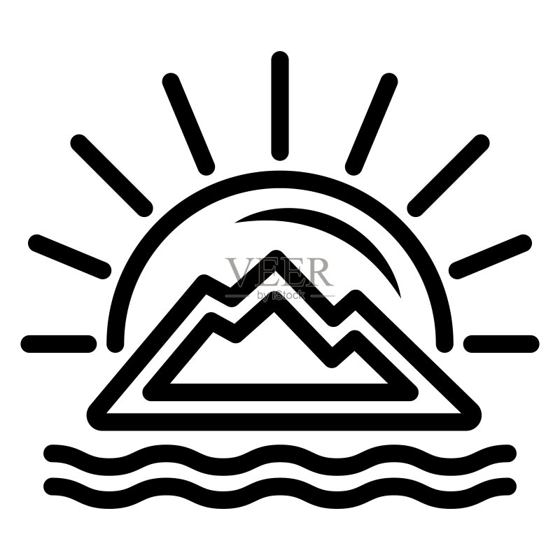 山后日落海景矢量图标图标素材