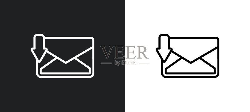 黑白色接收邮件轮廓图标。来自Web、移动应用程序和UI通信集合的接收邮件扁平矢量图标图标素材