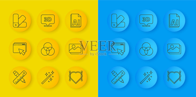 标尺铅笔RGB CMYK颜色线性集合图标素材