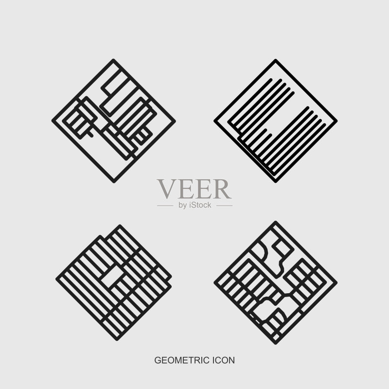 一组几何线条结构图标图标素材